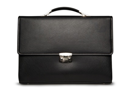 Black business briefcase with shadow on white background の写真素材