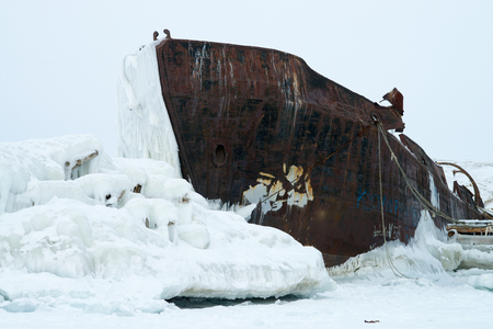 Abandoned ship in the iceの写真素材