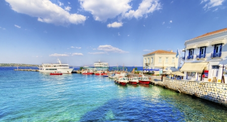 A view of the port of the beautiful Greek Island, Spetsesの写真素材