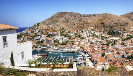 A view of the port on the Greek Island, Hydraの写真素材
