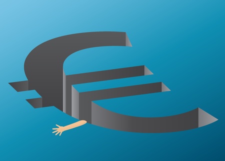 A hand trying to hold on to the euro cliff - representing the euro crisisのイラスト素材