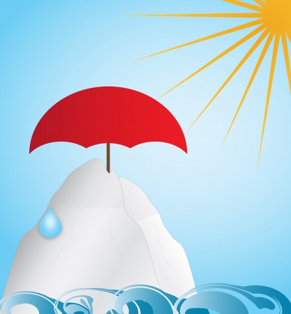 An umbrella over icebergs protecting them from the sun. Represents global warmingのイラスト素材