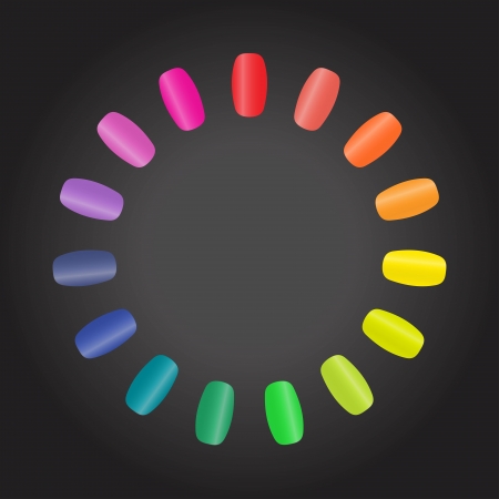 An illustration with colourful nails in a circle forming a circular rainbowのイラスト素材