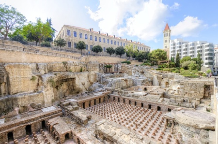 A view of the archaeological ruins of the ancient roman baths discovered in downtown Beirut, in...