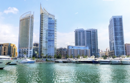 A view of the beautiful Marina in Zaitunay Bay in Beirut, Lebanon  A very modern, high end and newly developed area where yachts are embarked and itの写真素材