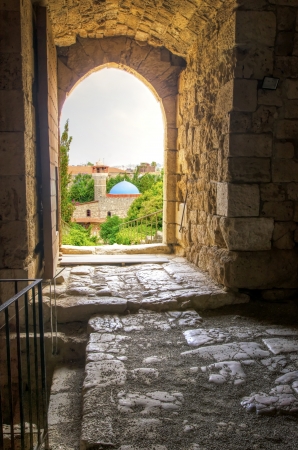 The historic city of  Byblos in Lebanon viewed from the gate entrance of the crusadersの写真素材