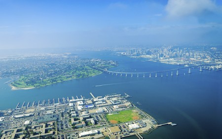 Aerial view of the Coronado island and bridge in the San Diego Bay の写真素材