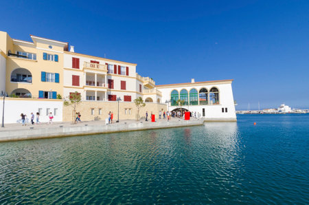 The beautiful Marina in Limassol city in Cyprus. A very modern, high end and newly developed area where yachts are moored and it's perfect for a waterfront promenade. A view of the residential area.のeditorial素材