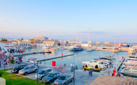 The beautiful Marina in Limassol city in Cyprus. A very modern, high end and newly developed area where yachts are moored and it's perfect for a waterfront promenade. A gem of the Mediterranean.のeditorial素材