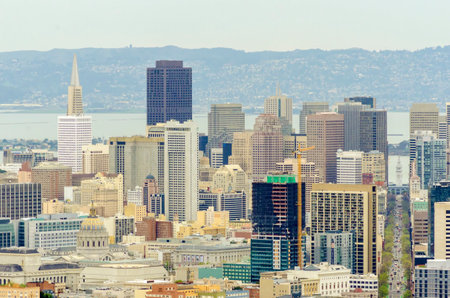 Aerial view of downtown San Francisco city skyline, California, United States of America.のeditorial素材