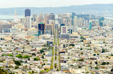 Aerial view of downtown San Francisco city skyline, California, United States of America.のeditorial素材