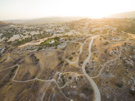 Aerial bird's eye view of UNESCO world heritage site Choirokoitia, Larnaca, Cyprus. View of...