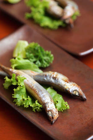 japanese shishamo smelt stuffed with eggs の写真素材