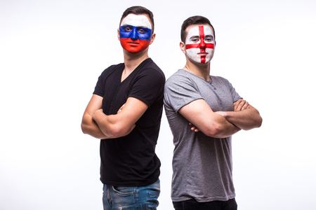 Russia vs England before game on white background. European  football fans concept.の写真素材