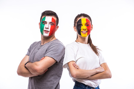 Belgium vs Italy before game on white background. European  football fans concept.の写真素材