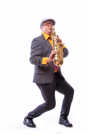 Portrait of Passionate Expressive Male Alto Saxophone Playerの写真素材