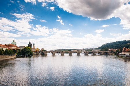 Prague, Czech Republic - 04 July 2016. The summer photo of Charles bridge. Praha, Chezh Republic capital like a point of travel destination.のeditorial素材