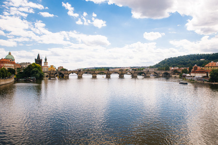 Prague, Czech Republic - 04 July 2016. The summer photo of Charles bridge. Praha, Chezh Republic capital like a point of travel destination.のeditorial素材