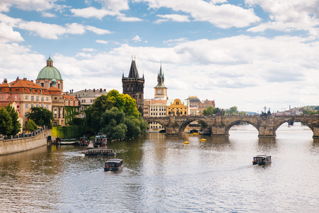 Prague, Czech Republic - 04 July 2016. The summer photo of Charles bridge. Praha, Chezh Republic capital like a point of travel destination.のeditorial素材