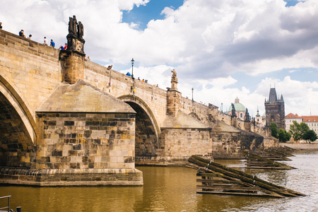 Prague, Czech Republic - 04 July 2016. The summer photo of Charles bridge of Praha, Chezh Republic capital like a point of travel destination.のeditorial素材