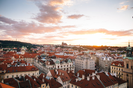 Prague, Czech Republic - 04 July 2016. The summer photo sunset over Praha, Chezh Republic capital...
