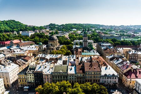 Lviv, Ukraine - 28 July 2016. Lviv old city panorama viewのeditorial素材