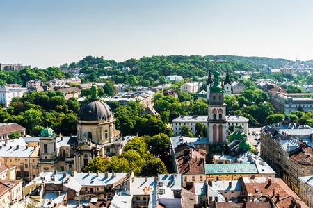 Lviv, Ukraine - 28 July 2016. Lviv old city panorama viewのeditorial素材