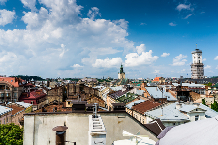 Lviv, Ukraine - 28 July 2016.Lviv old city panorama viewのeditorial素材