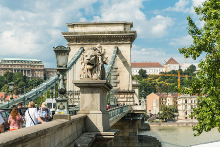 Budapest, Hungary - 15 August 2016. Famous spectacular The Szechenyi Chain Bridgeのeditorial素材