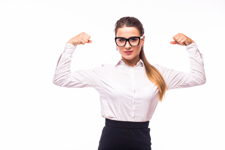Young casual girl showing power, strongの写真素材