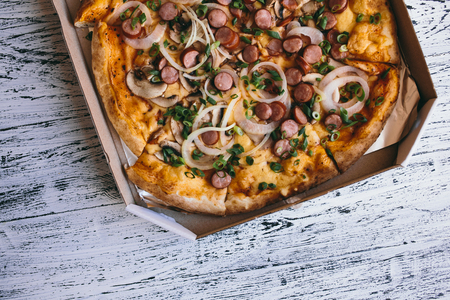 pizza in the in delivery boxの写真素材