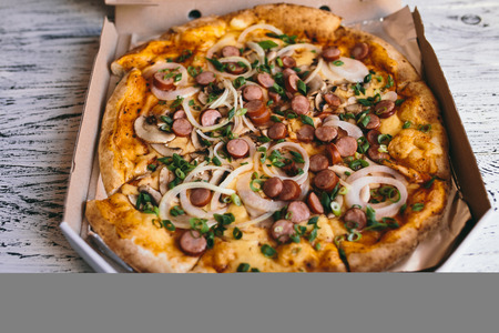 pizza in the in delivery boxの写真素材