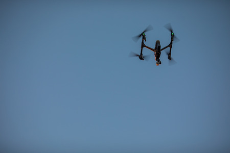 Drone fly over blue skyの写真素材