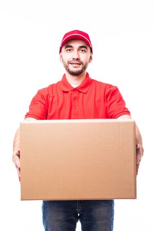 Delivery man with boxの写真素材