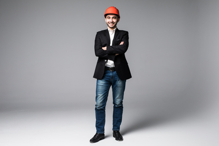 Young architect engineer working over white backgroundの写真素材