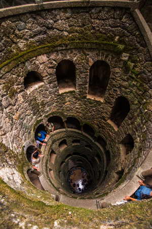 Portugal , Sintra . Palace Regaleira is typical Gothic architectural elements , such as turrets, gargoyles, and a tower in the shape of an octagon.の写真素材