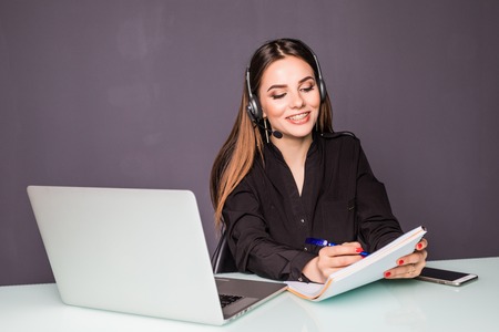 Personal assistant in the business. Hot helpline worker. Iolated portrait. business woman.の写真素材