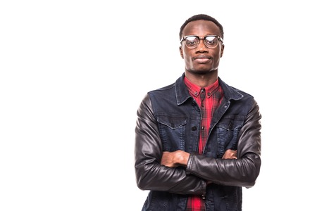 Portrait of a happy african man over whiteの写真素材