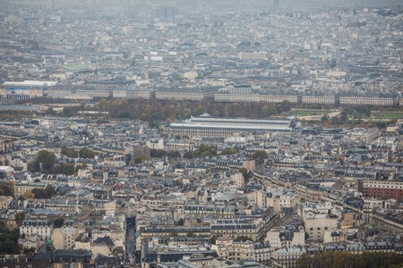 Paris, France - November, 2017. Areal view of Paris skyline at sunset with Eiffel tower in the distanceのeditorial素材