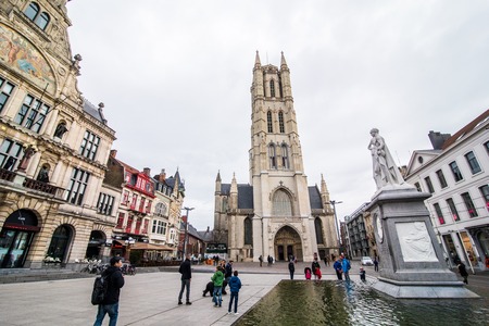 GHENT, BELGIUM - November, 2017: Architecture of Ghent city center. Ghent is medieval city and point of tourist destination in Belgium.のeditorial素材
