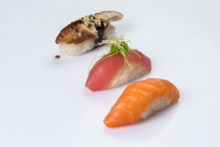 Nigiri Sushi on isolated a white backgroundの写真素材