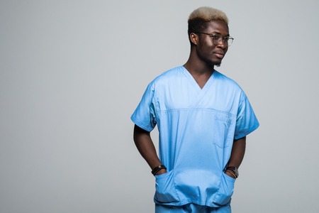 African-American black doctor man isolated on white background.の写真素材
