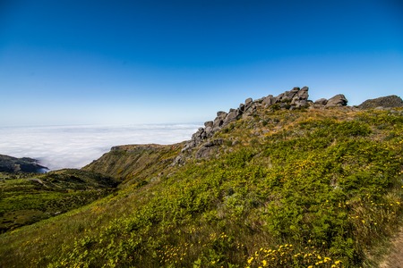Pico do Arieiro mountain range viewpoint, located in Madeira islandの写真素材