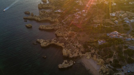 Aerial view of the coast Algarve, Portugal. Concept for above beach of Portugal. Summer vacations