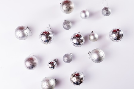Christmas baubles decoration pattern on white background. Christmas concept.の写真素材
