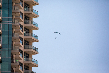 DUBAI, UAE - October, 2018: Modern skyscrapers in Dubai Marina, close up UAE.のeditorial素材
