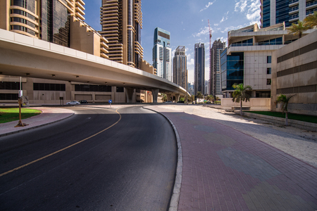 Dubai, UAE - October, 2018: The beauty panorama of skyscrapers in Dubai from promenadeのeditorial素材