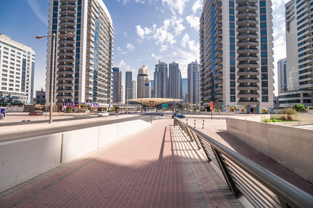 Dubai, UAE - October, 2018: The beauty panorama of skyscrapers in Dubai from promenadeのeditorial素材