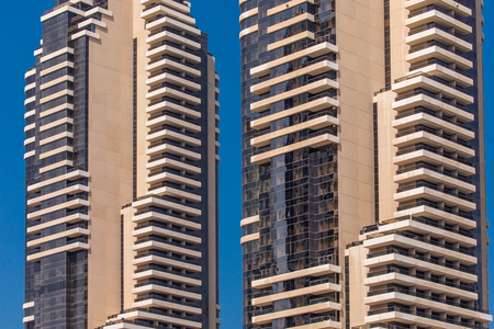 Dubai, UAE - October, 2018: Detail view of skyscraper construction in Dubaiのeditorial素材