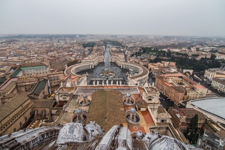 Vatican city - November, 2018: Aerial View of St. Peter's Square, Vatican City, and Rome from the top of St. Peter's Basilica - Vatican City, Rome, Italyのeditorial素材